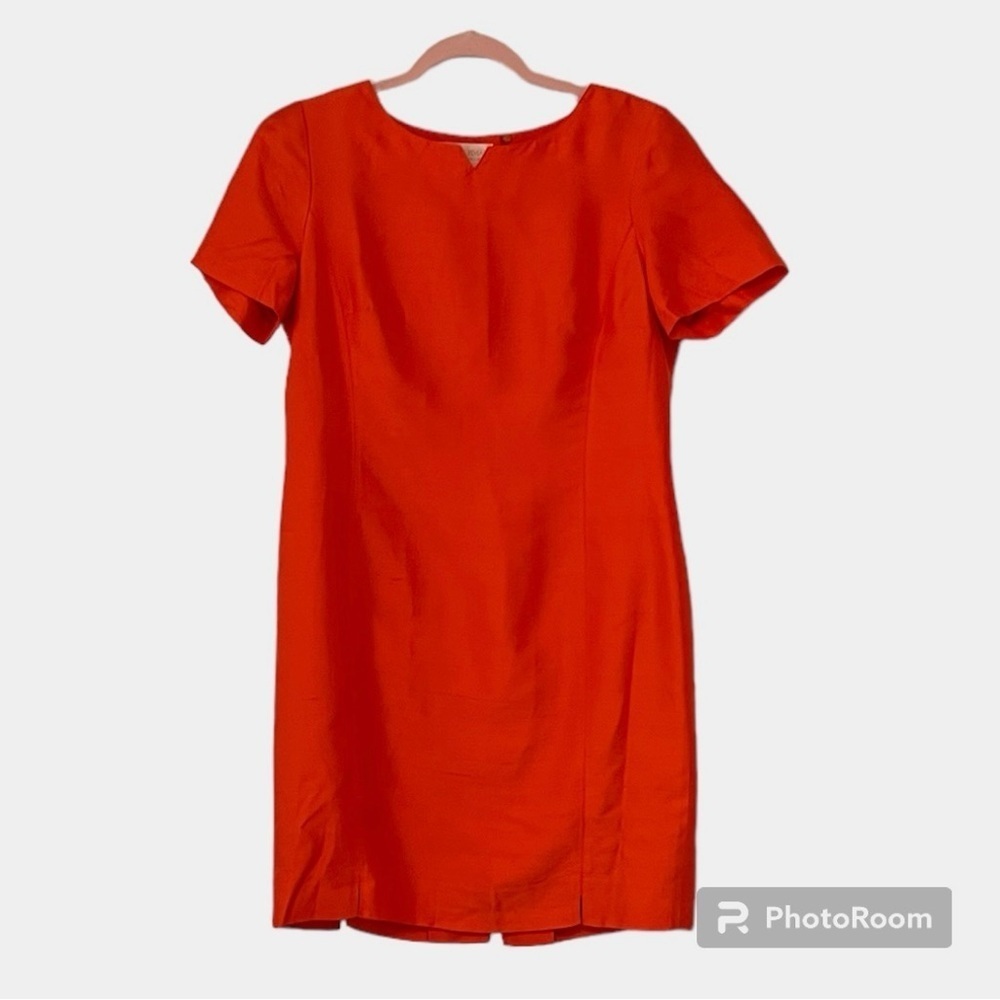 Dana Buchman Vintage Orange Silk Shantung Sheath Dress Back Button Detail Sz 10